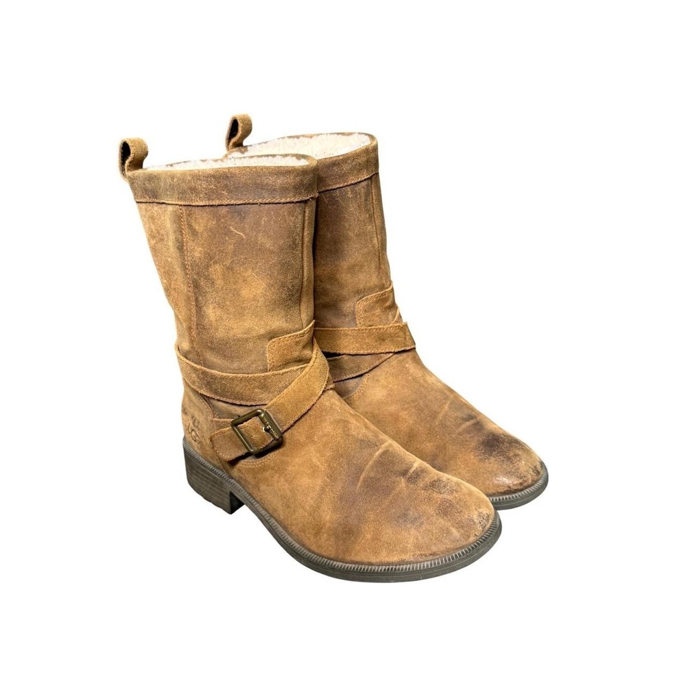 UGG Glendale Brown Leather Mid Calf Moto Boots Womens 8 1095152